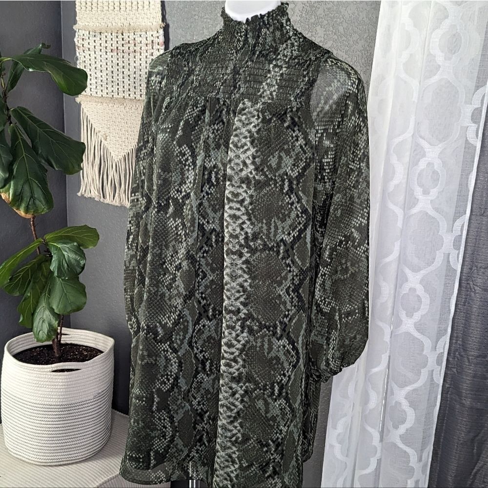 Express Snake Print Long Sleeve Shift Dress - Picture 2 of 7
